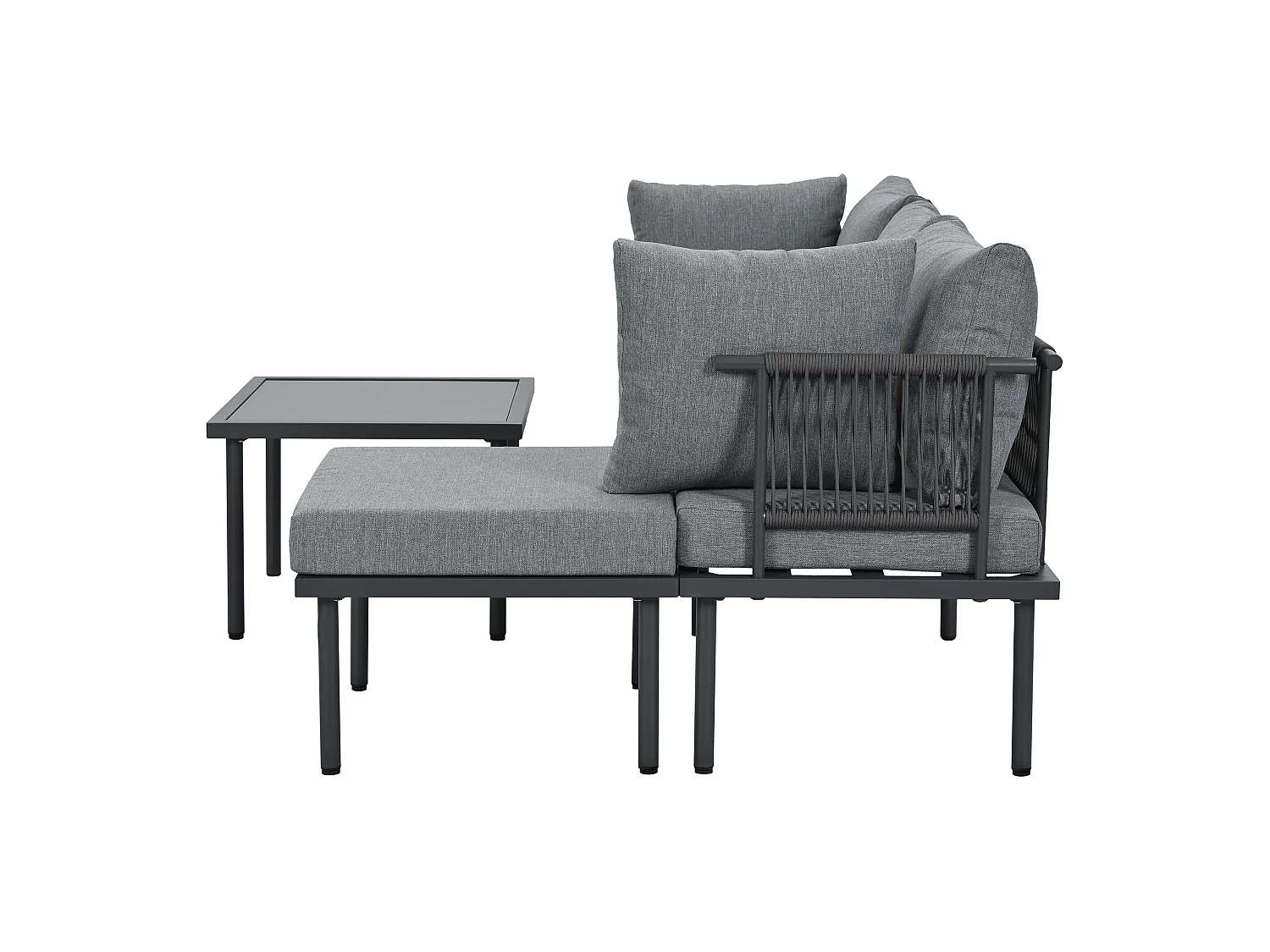 Salon de jardin en acier galvanisé : canapé 3 places + table basse + pouf - Gris et noir
