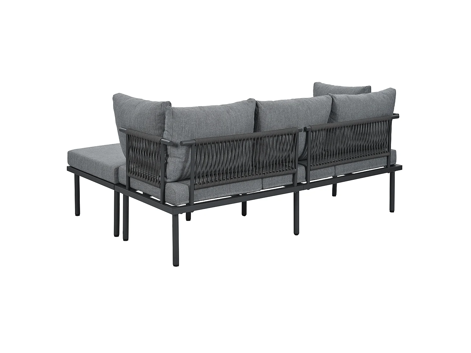 Salon de jardin en acier galvanisé : canapé 3 places + table basse + pouf - Gris et noir