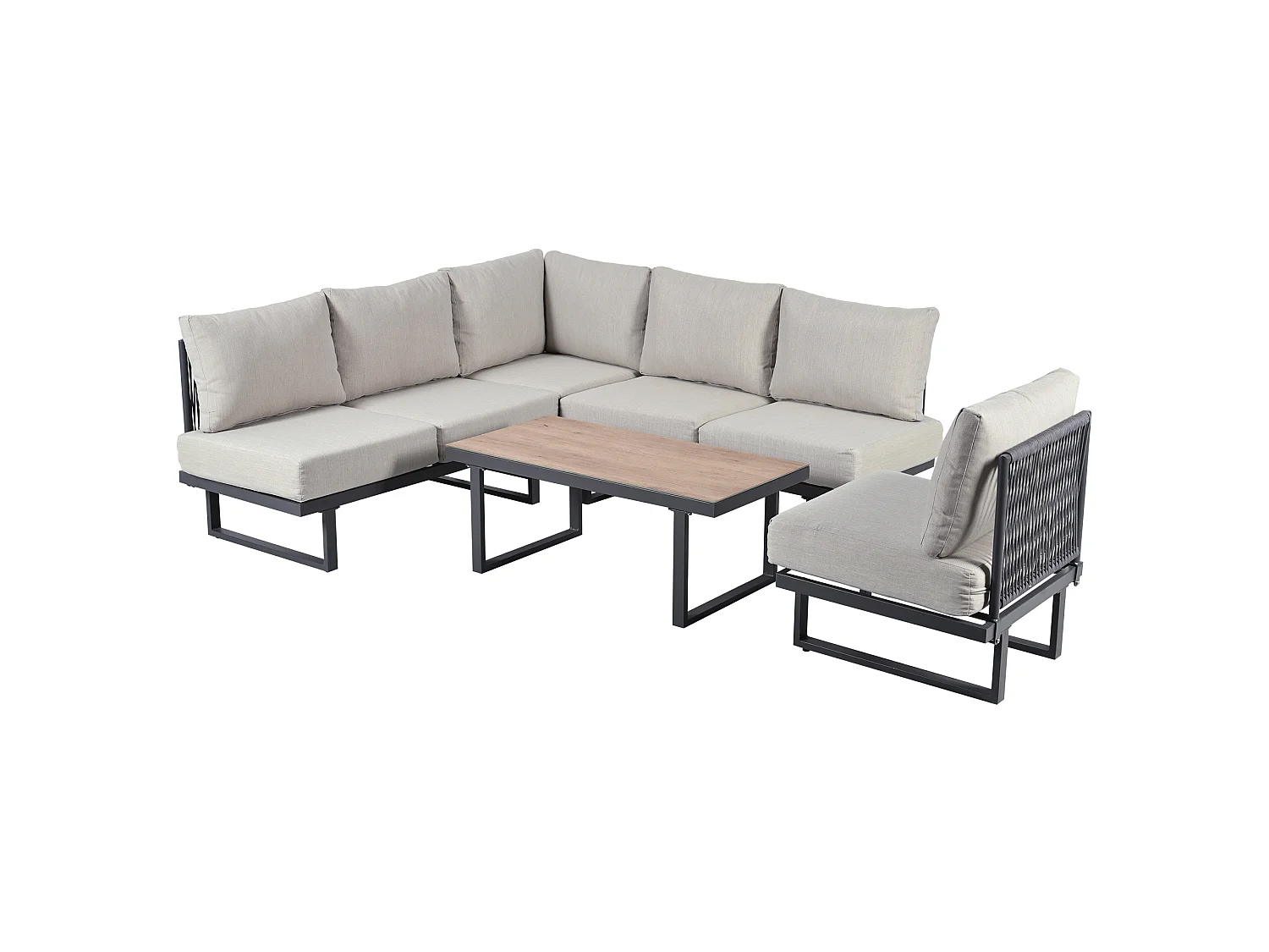 Modulär 5-sits trädgårdsmöbelset: 2 tvåsitssoffor + 1 soffbord - Gråbeige