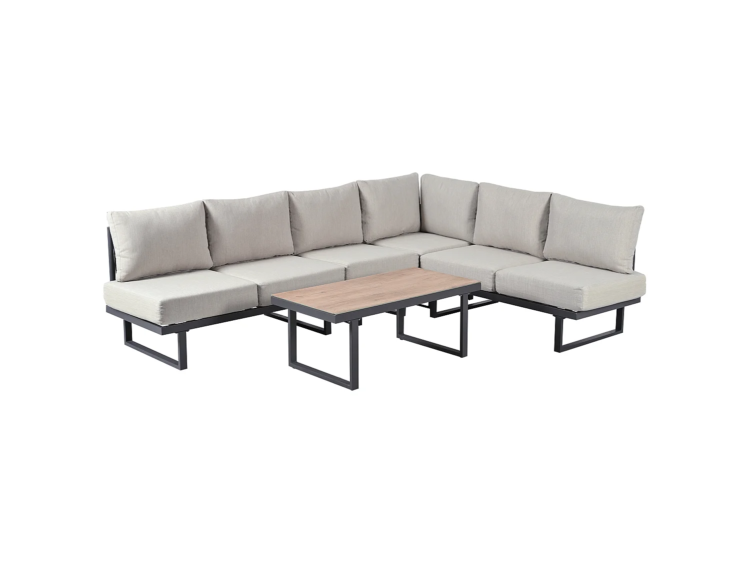 Modulär 5-sits trädgårdsmöbelset: 2 tvåsitssoffor + 1 soffbord - Gråbeige