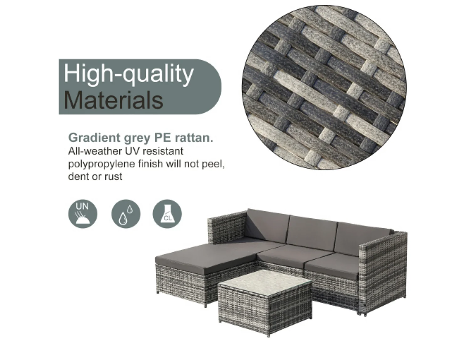 Woven resin garden furniture set - Outdoor corner sofa with coffee table - 4-seater - Grey