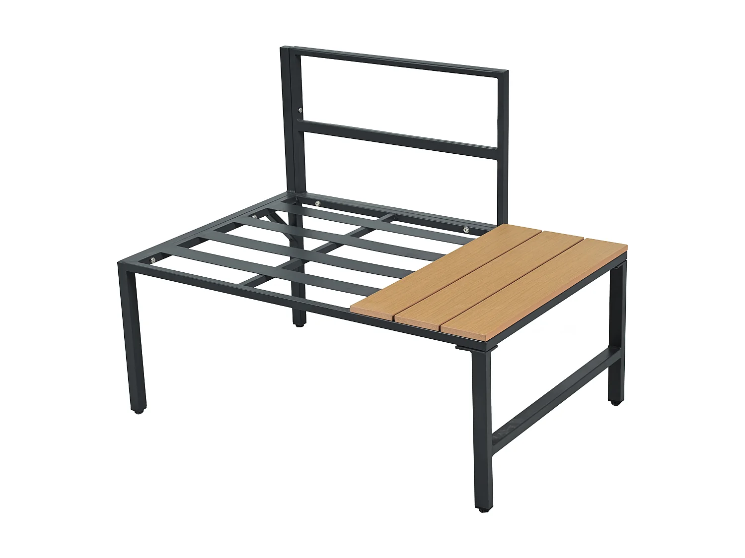 Modulaire tuinset van staal en stof: hoekbank, 2 krukjes, tafel, grijsbeige