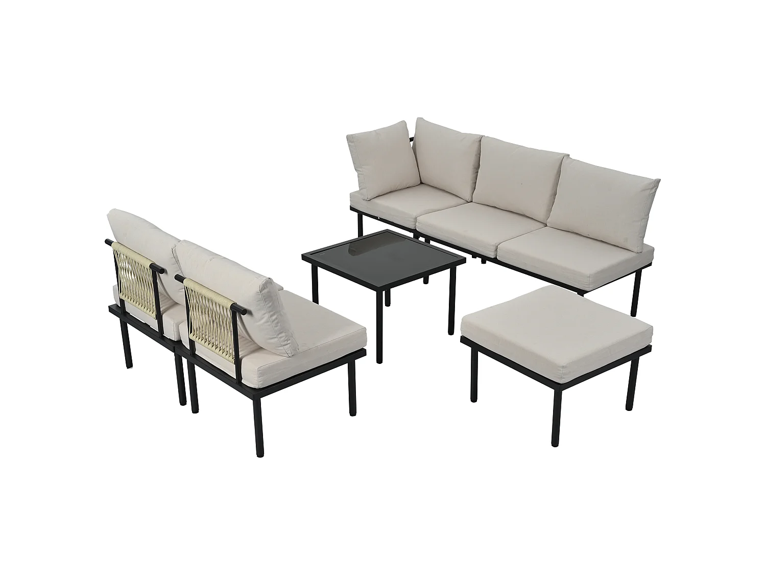 Salon de jardin modulable 6 places en fer galvanisé - Coussins d'assise et de dossier beige