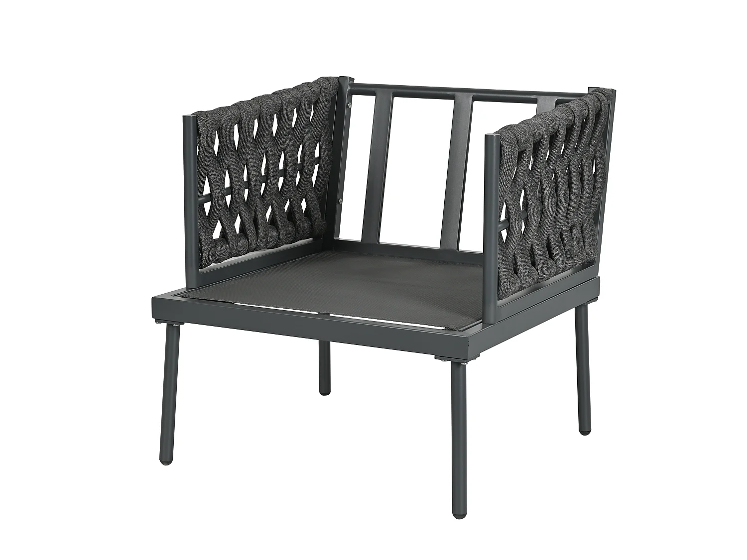 Ensemble de jardin avec canapé 3 places, 2 fauteuils et table basse - Accoudoirs en corde tressée, gris