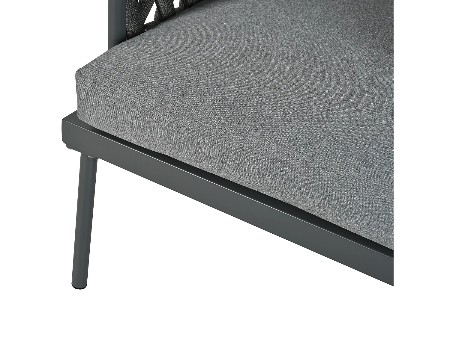 Ensemble de jardin avec canapé 3 places, 2 fauteuils et table basse - Accoudoirs en corde tressée, gris