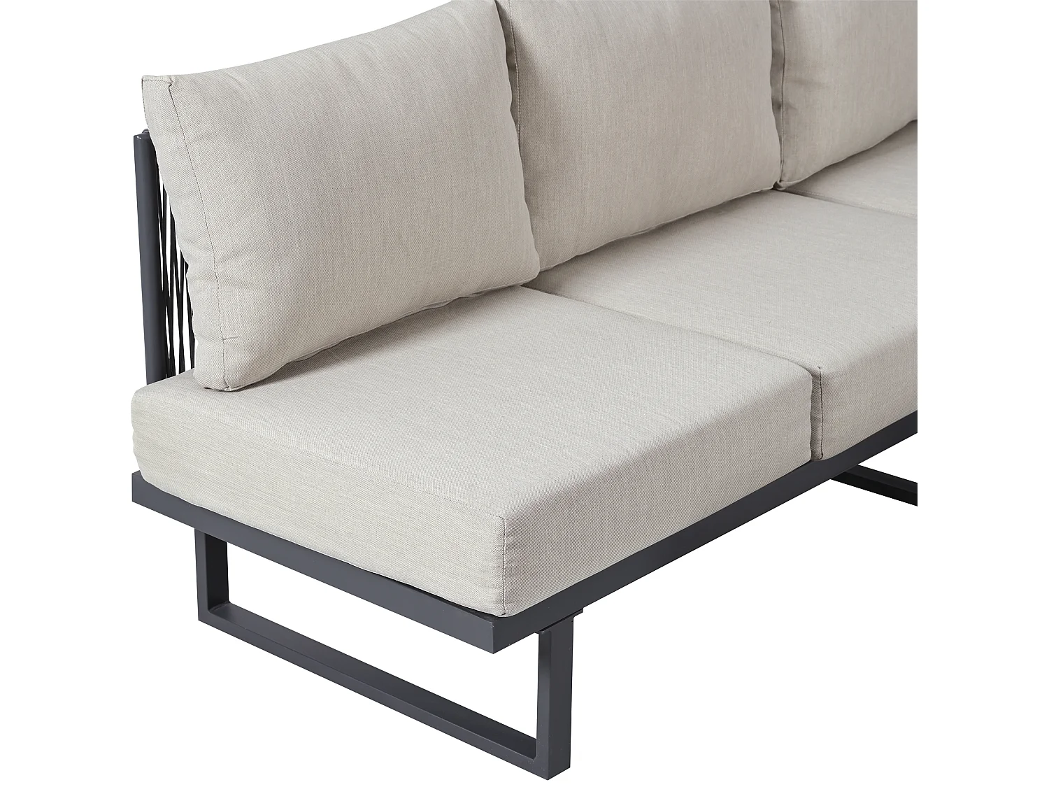 Salon de jardin modulable en acier galvanisé : 2 canapé 2 places + 1 table basse - Gris-beige