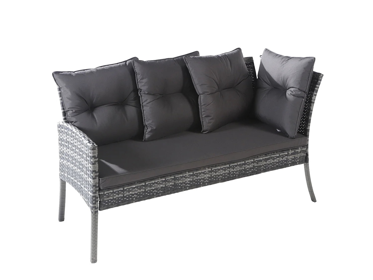 7-persoons tuinset van polyrattan: 2 banken, tafel en 2 krukjes, grijs