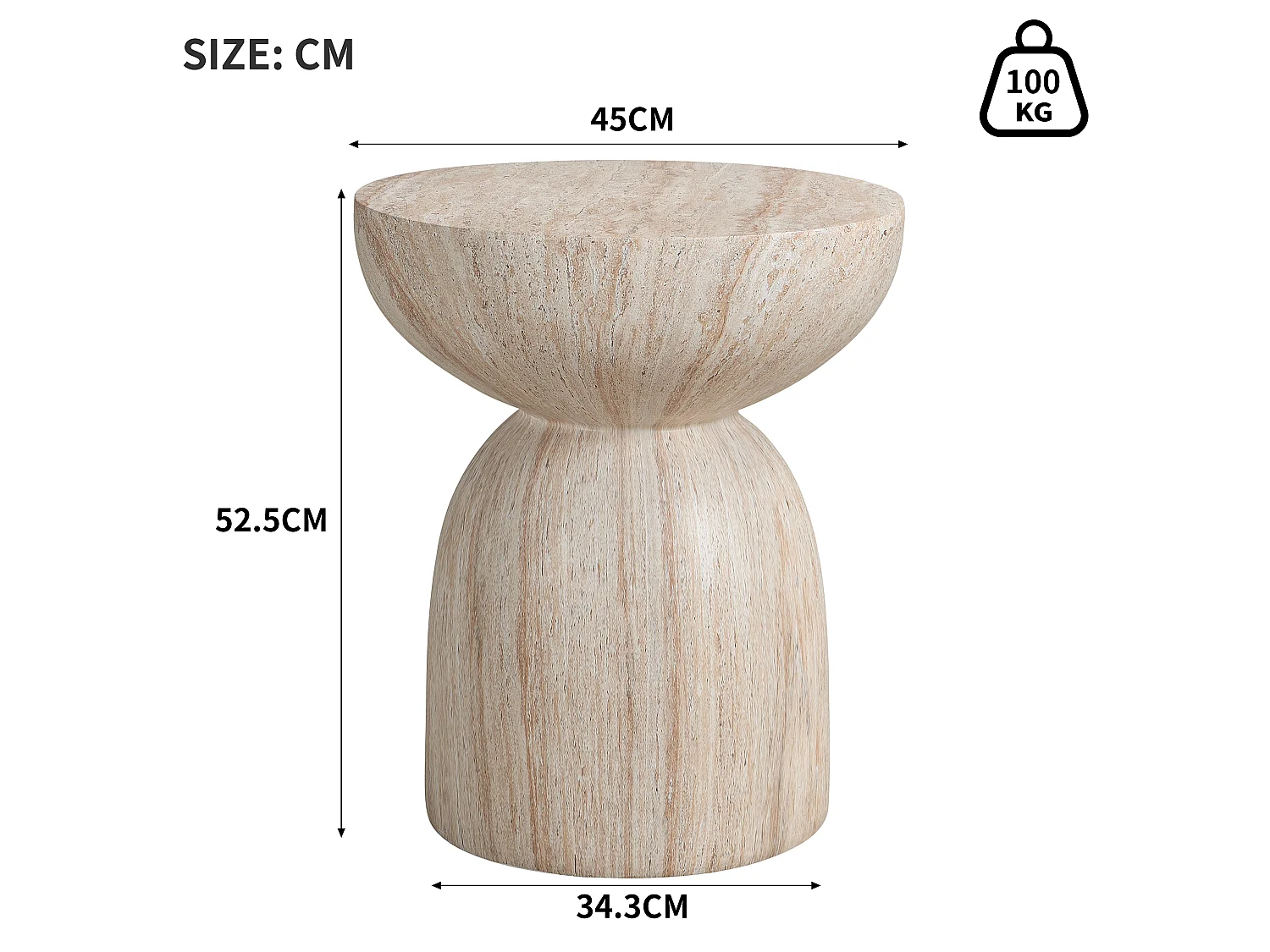 Table d'appoint de jardin en MgO rond 45x45 cm - Beige