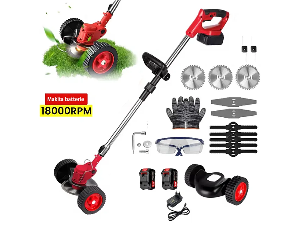Débroussailleuse Electrique Coupe Bordure sans Fil avec 2 Batterie 3 lames et accessoire 1500 W pour Extérieur
