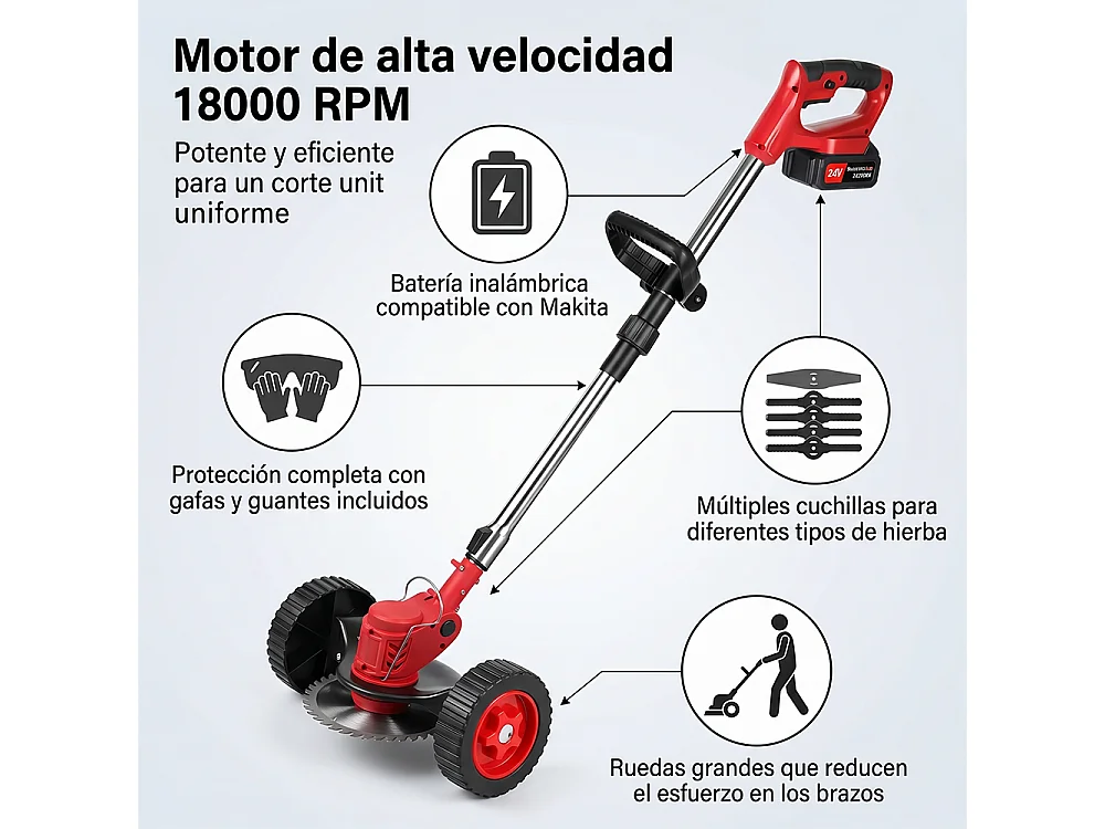 Débroussailleuse Electrique Coupe Bordure sans Fil avec 2 Batterie 3 lames et accessoire 1500 W pour Extérieur