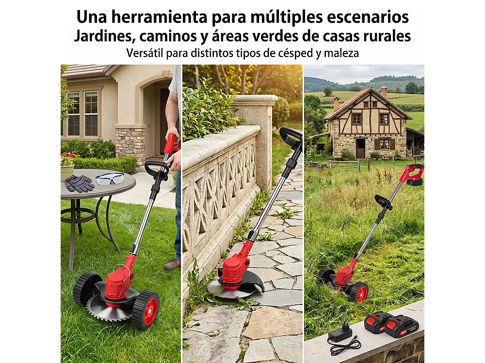 Débroussailleuse Electrique Coupe Bordure sans Fil avec 2 Batterie 3 lames et accessoire 1500 W pour Extérieur