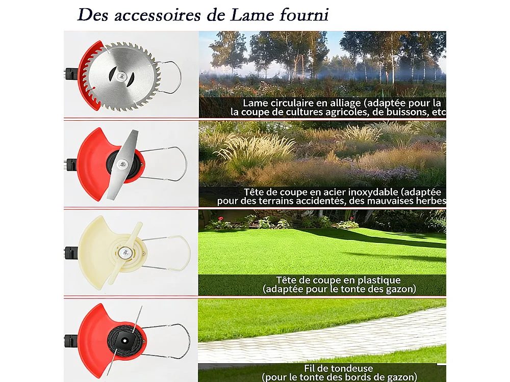Débroussailleuse Electrique Coupe Bordure sans Fil avec 2 Batterie 3 lames et accessoire 1500 W pour Extérieur