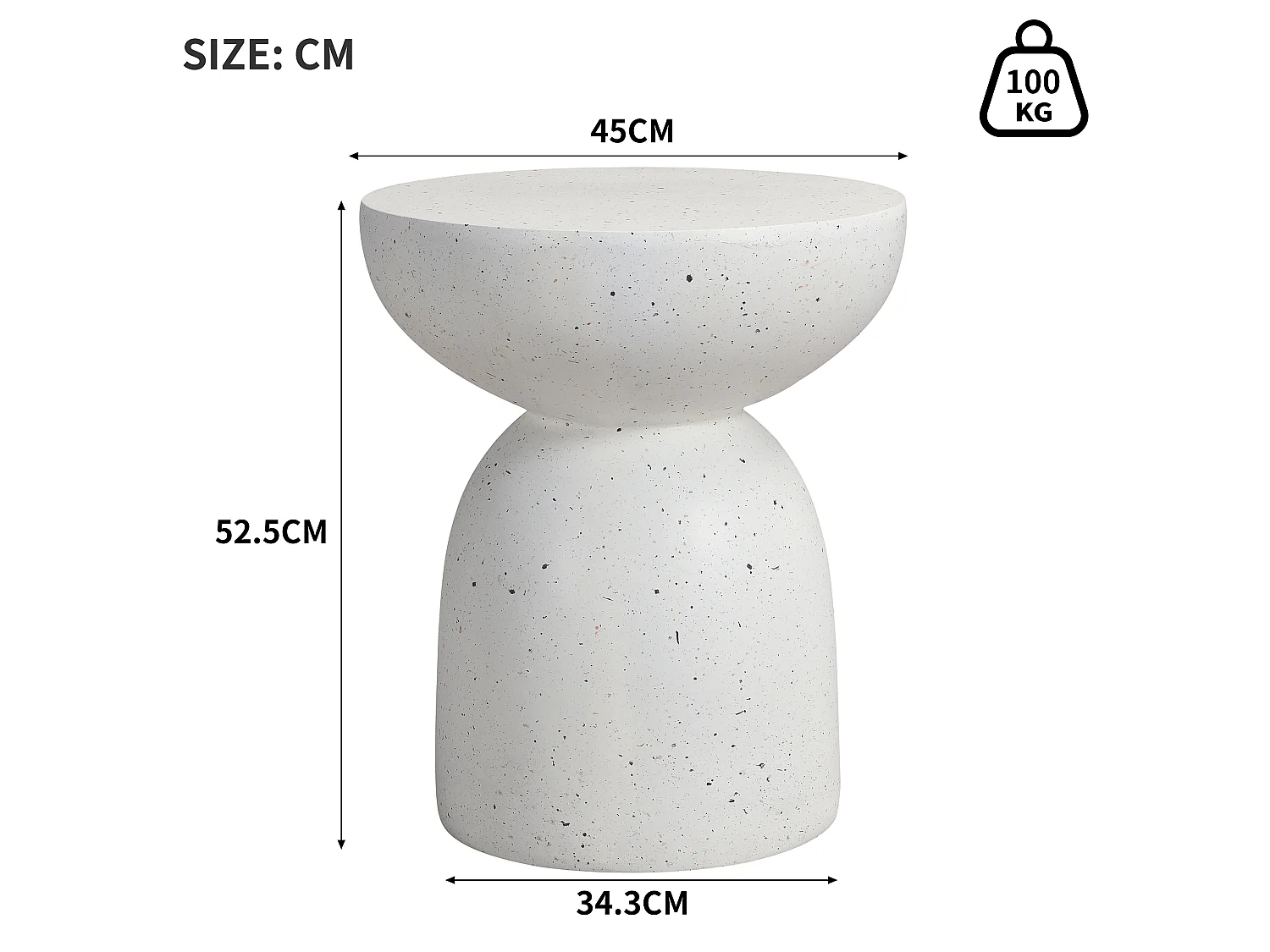 Table d'appoint de jardin en MgO rond 45x45 cm - Finition terrazzo blanc