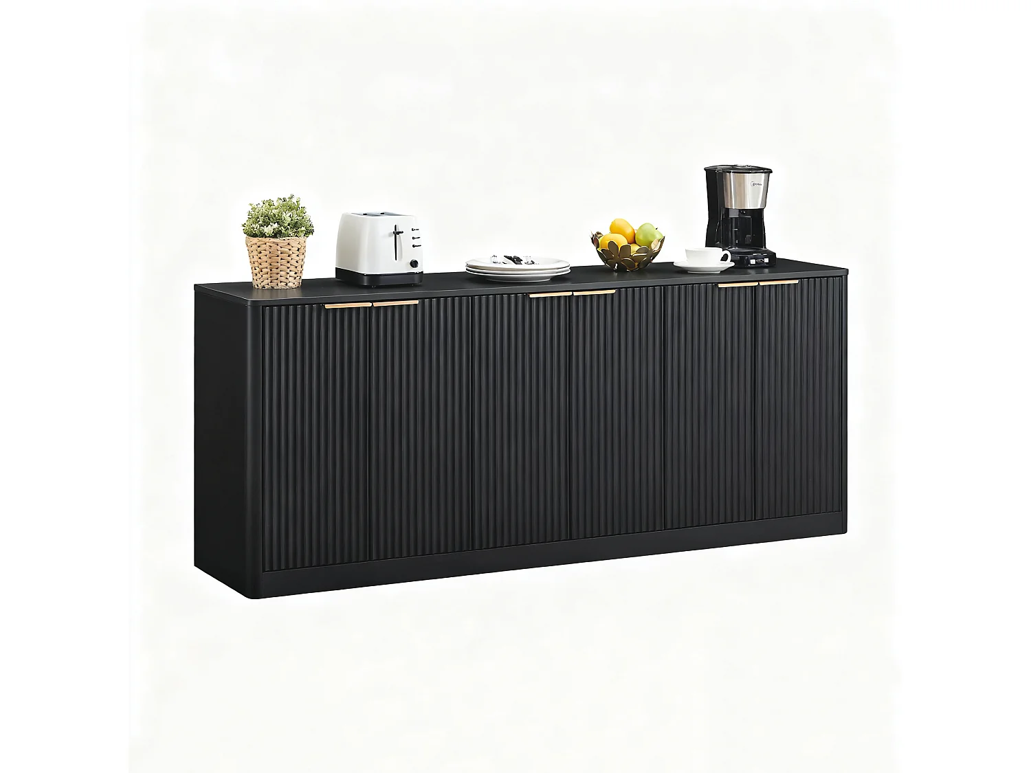 Buffet à motif ondulé avec 6 portes - Noir 170 x 40 x 70.5 cm