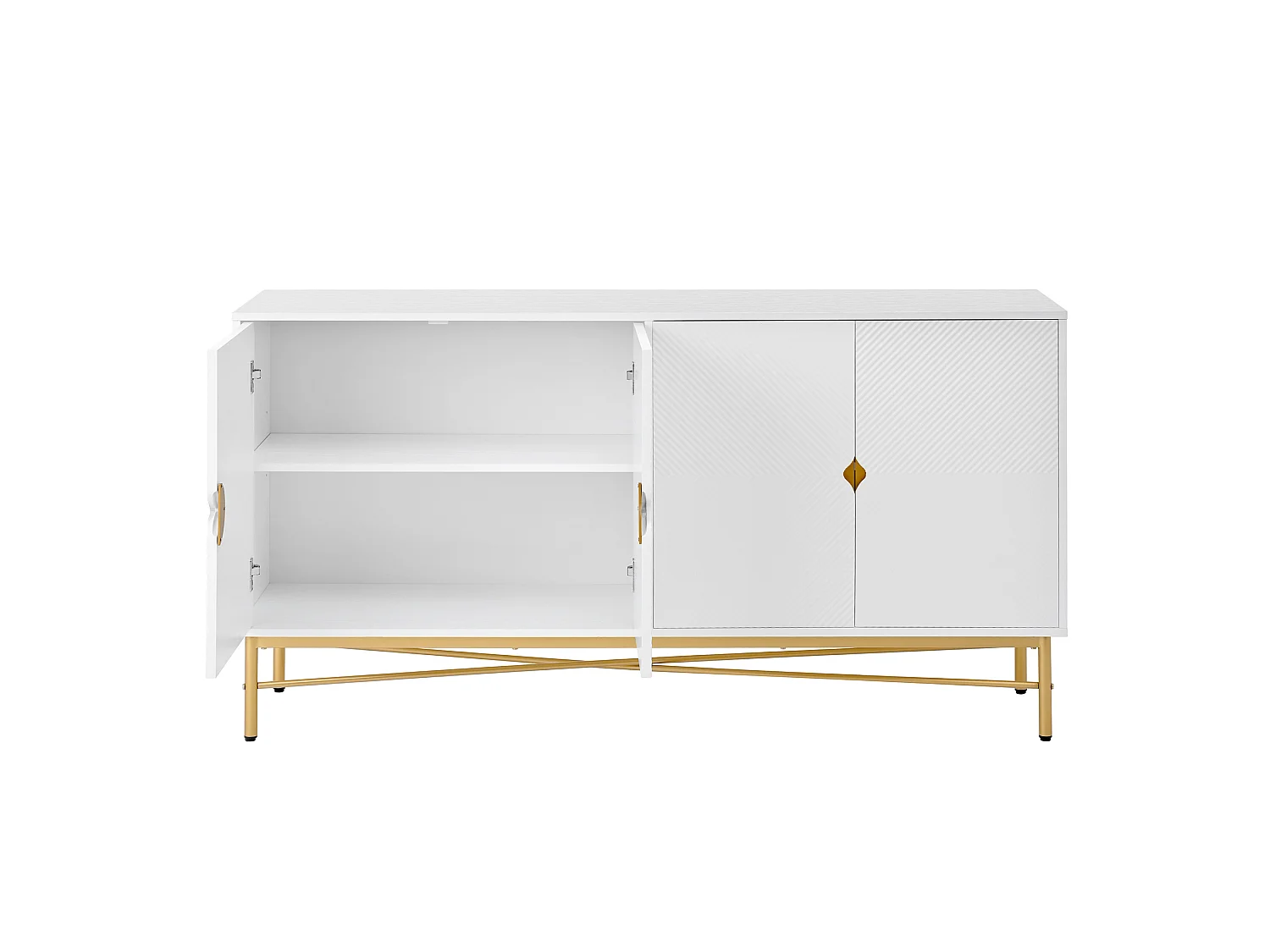 Buffet à texture en relief avec 4 portes , blanc 160 x 40 x 82 cm
