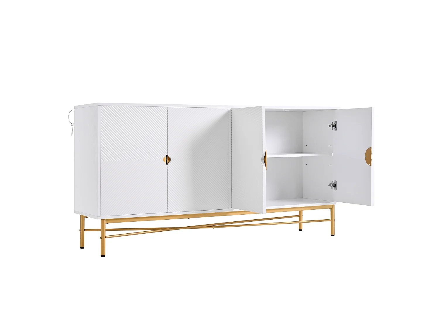 Buffet à texture en relief avec 4 portes , blanc 160 x 40 x 82 cm
