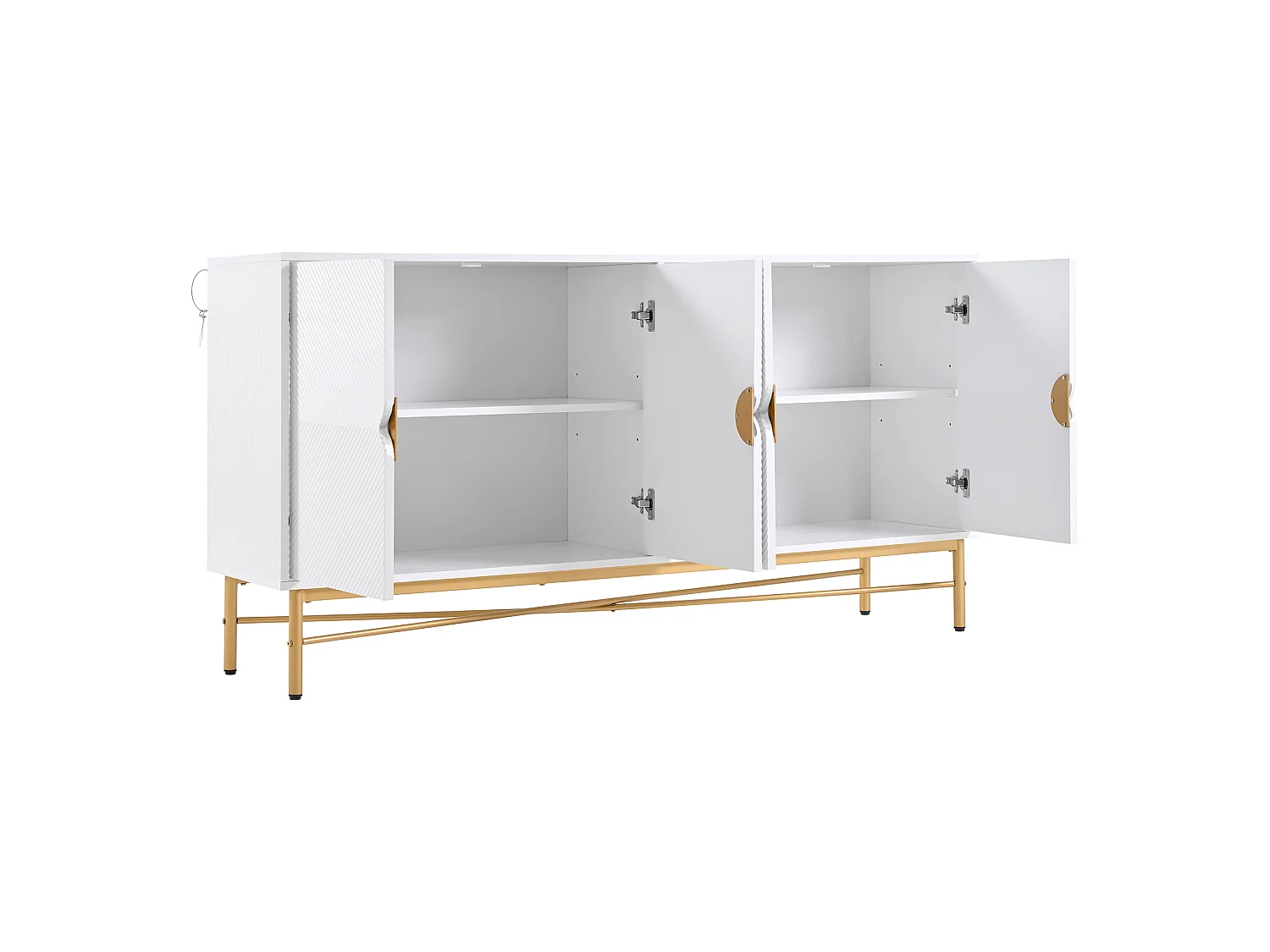 Buffet à texture en relief avec 4 portes , blanc 160 x 40 x 82 cm