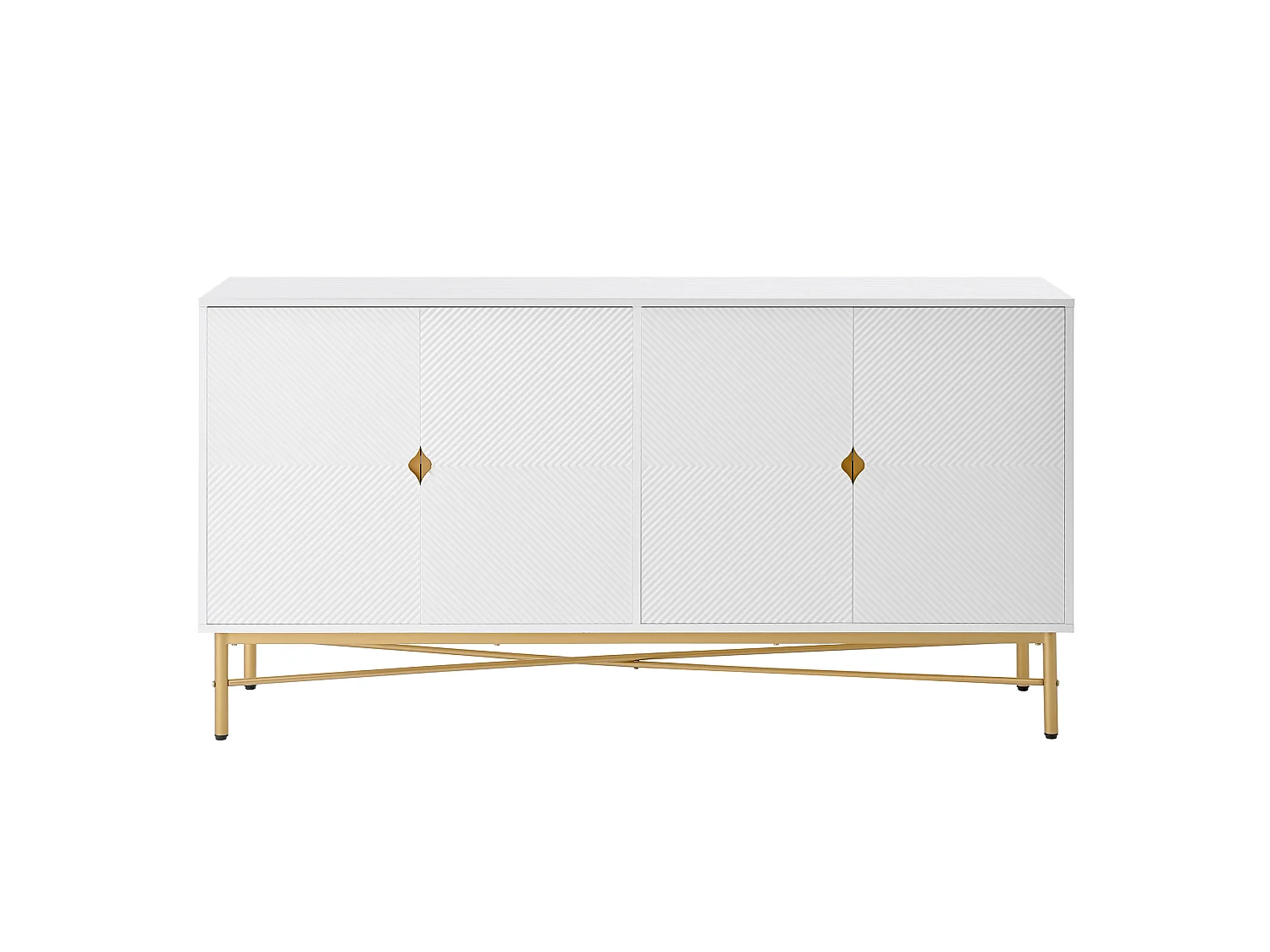 Buffet à texture en relief avec 4 portes , blanc 160 x 40 x 82 cm