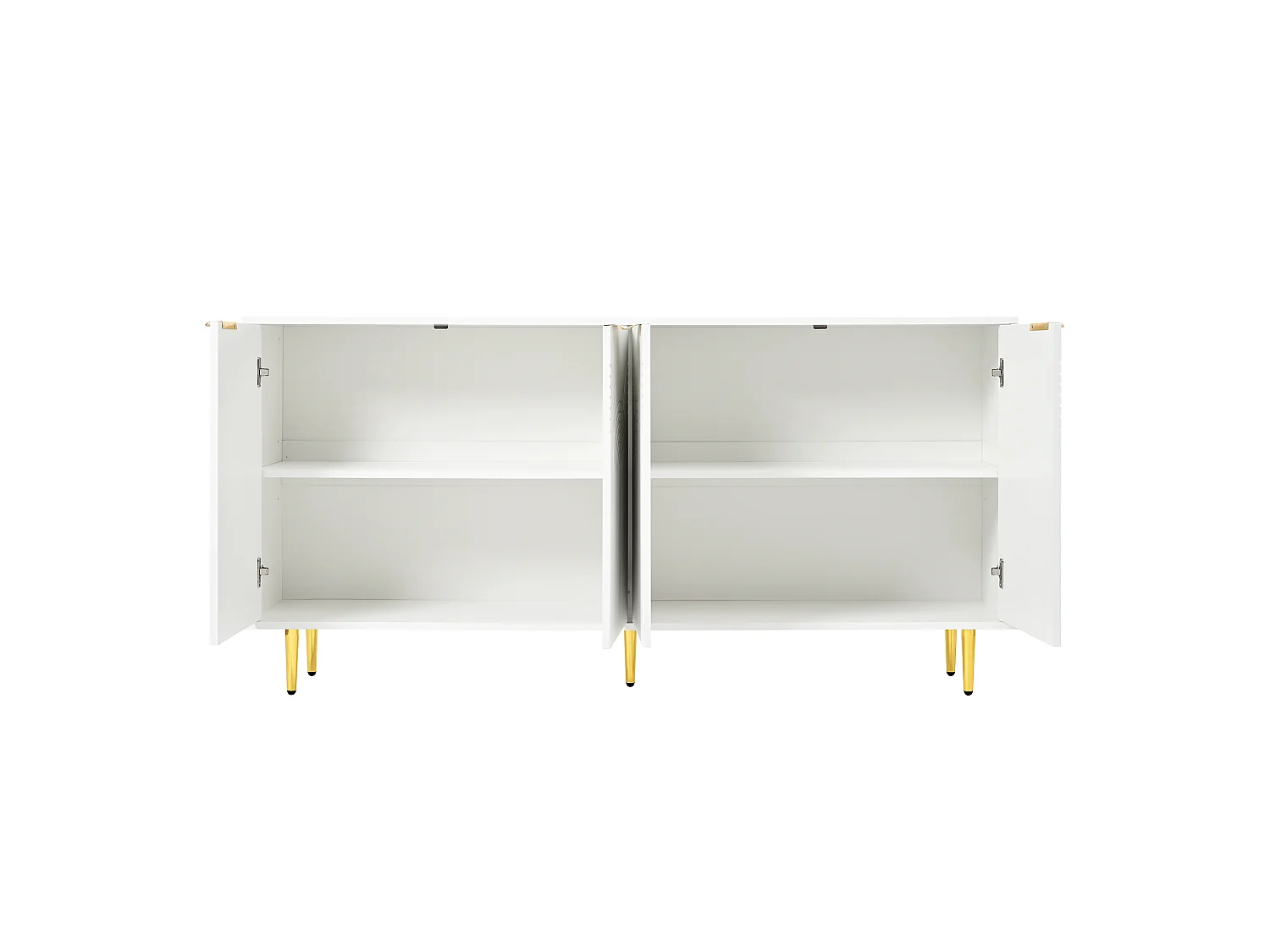 Woonkamerdressoir met 4 deuren 160×40×80 cm - Gouden metalen handgrepen - Wit