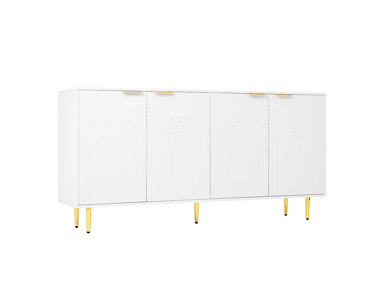 Woonkamerdressoir met 4 deuren 160×40×80 cm - Gouden metalen handgrepen - Wit