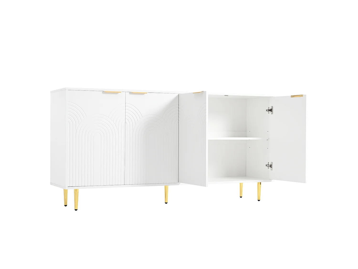 Woonkamerdressoir met 4 deuren 160×40×80 cm - Gouden metalen handgrepen - Wit