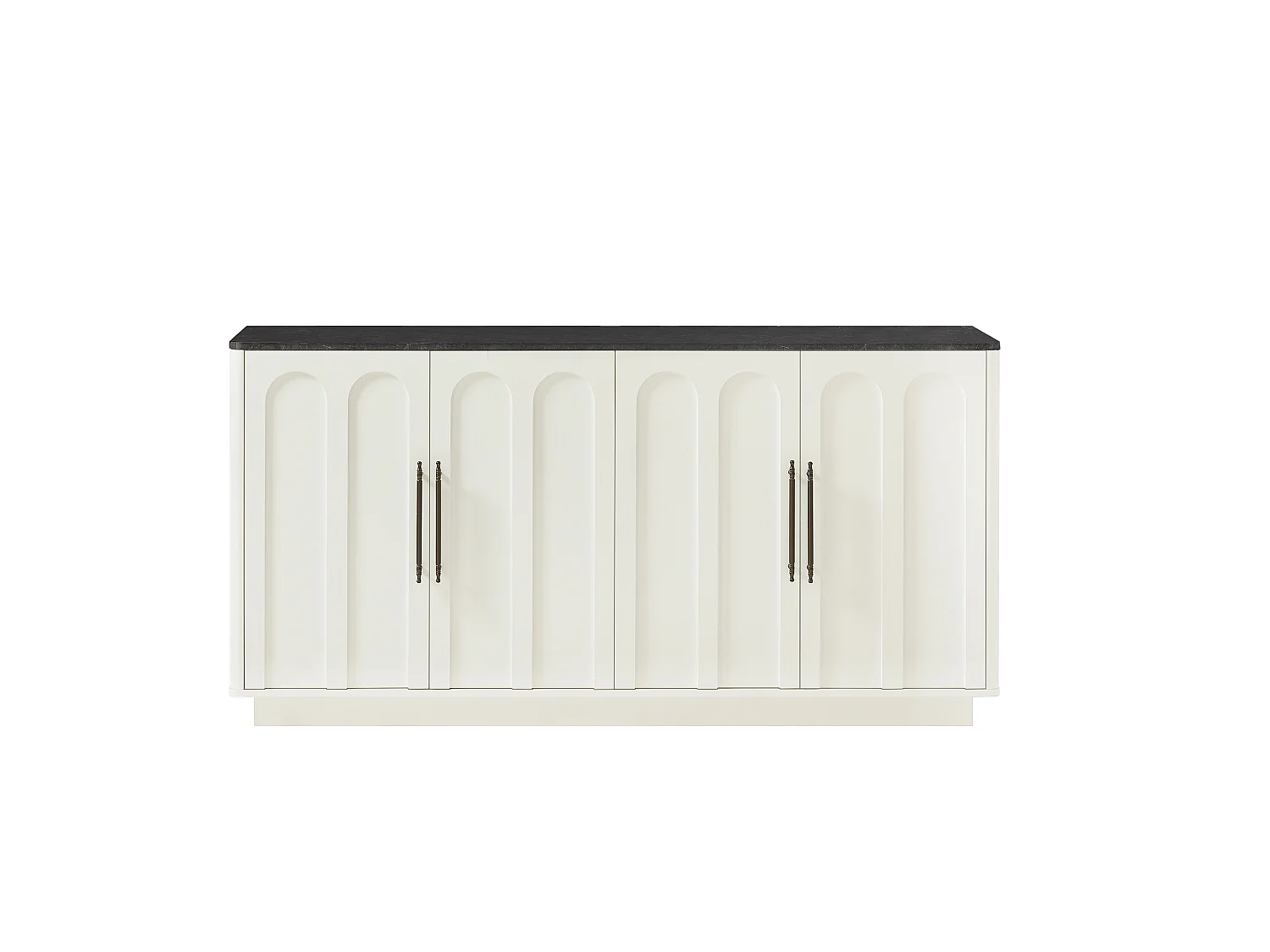 Wit dressoir met 4 deuren, 160 x 40 x 80 cm - Blad met zwarte marmerstructuur
