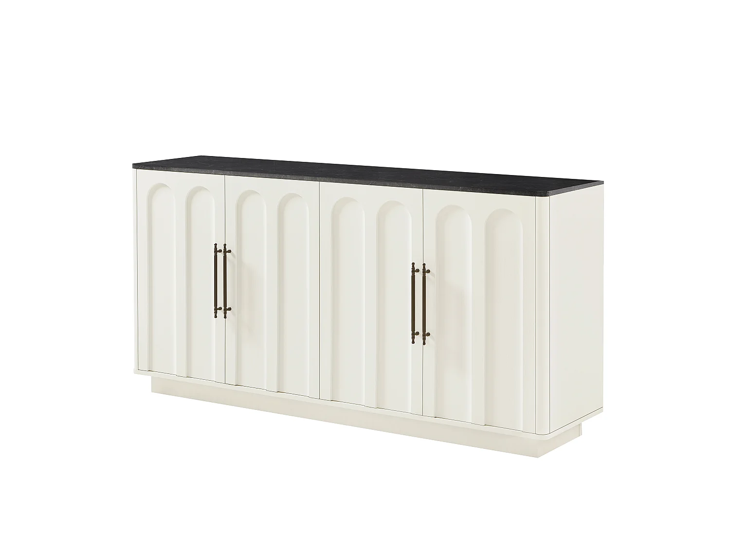 Wit dressoir met 4 deuren, 160 x 40 x 80 cm - Blad met zwarte marmerstructuur