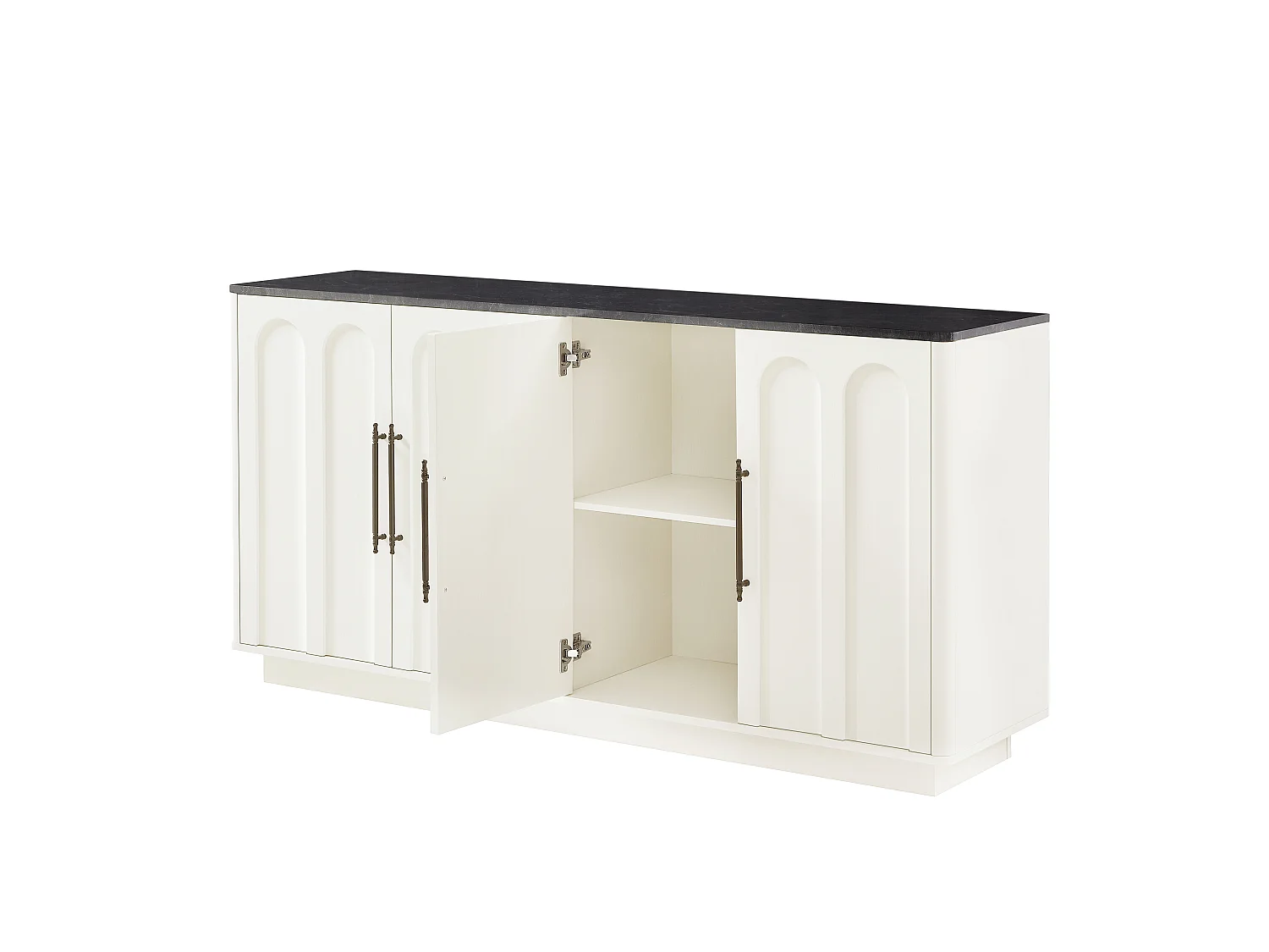 Wit dressoir met 4 deuren, 160 x 40 x 80 cm - Blad met zwarte marmerstructuur