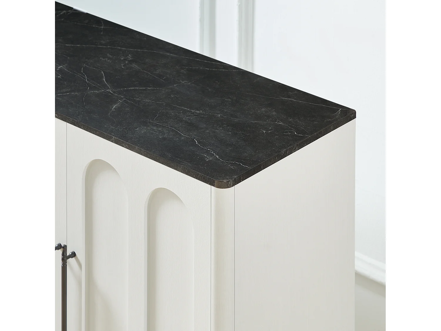 Wit dressoir met 4 deuren, 160 x 40 x 80 cm - Blad met zwarte marmerstructuur