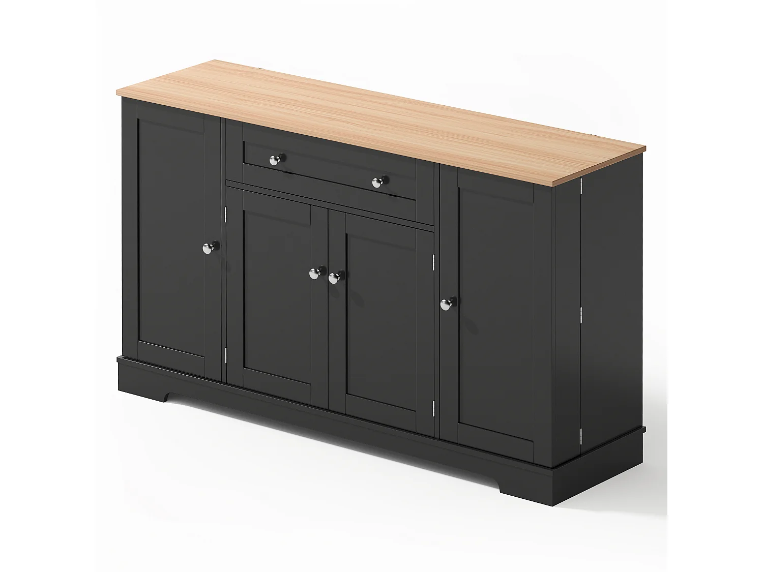 Modern sideboard 138x40x85cm - with 2 doors and 1 drawer - 2 doors with shelves - Black + Natural