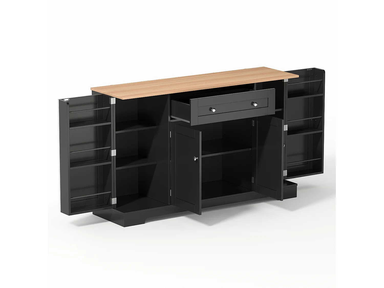 Modern sideboard 138x40x85cm - with 2 doors and 1 drawer - 2 doors with shelves - Black + Natural