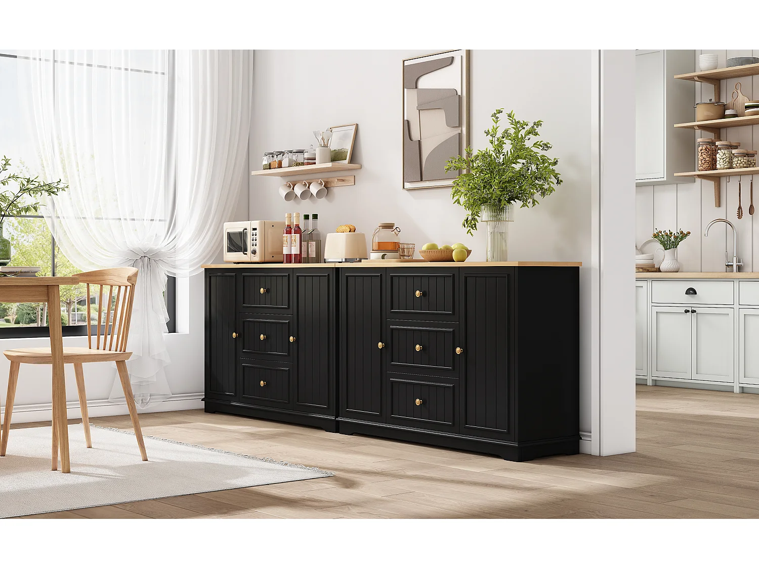 Dressoir met 3 lades en koelkastdeuren, zwart