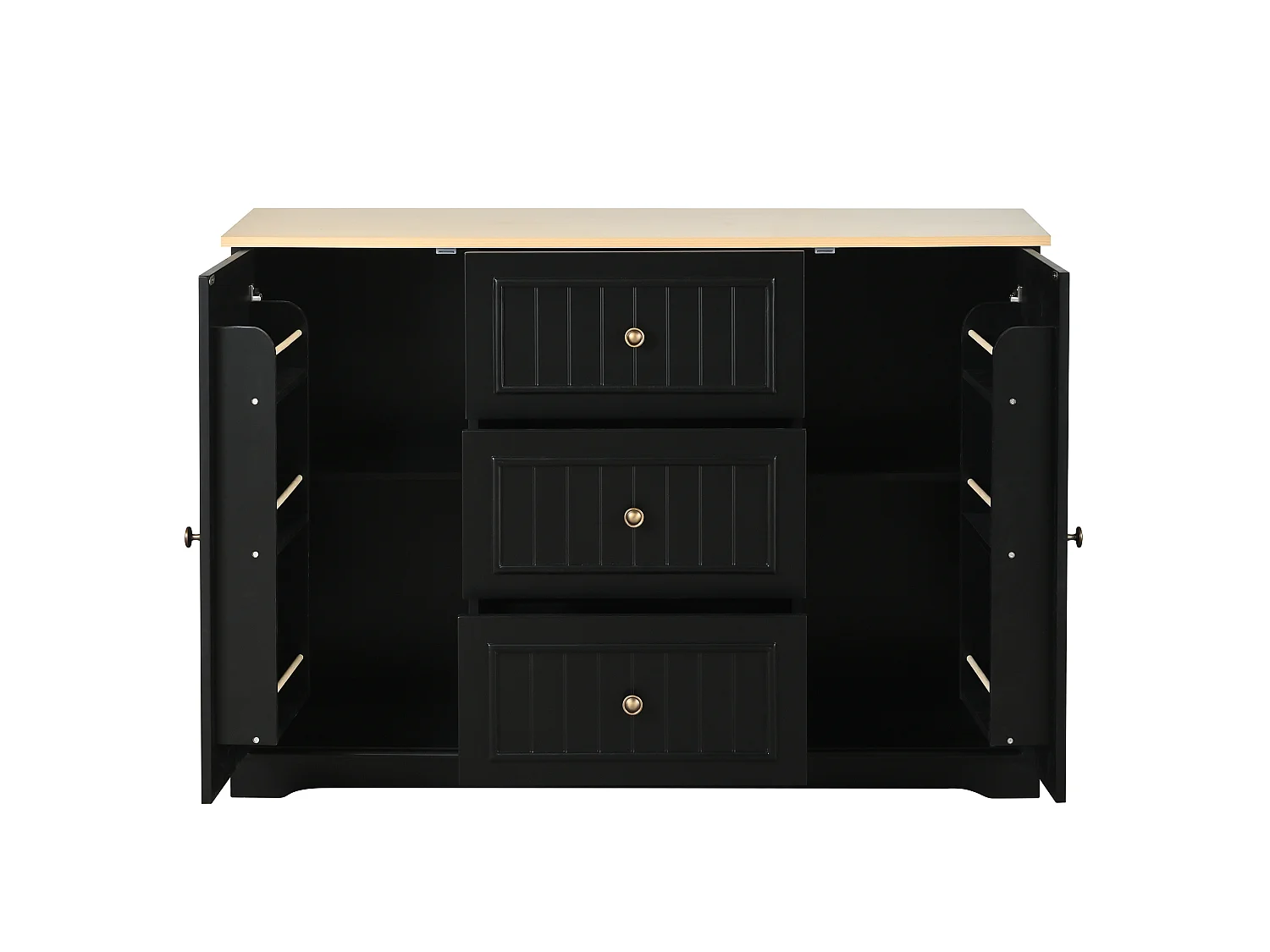 Dressoir met 3 lades en koelkastdeuren, zwart