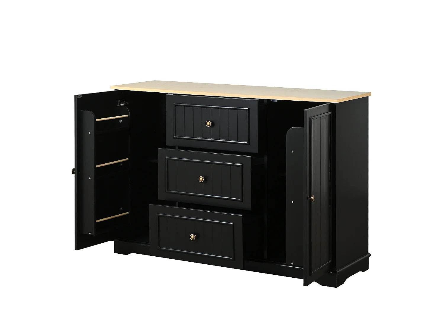 Dressoir met 3 lades en koelkastdeuren, zwart
