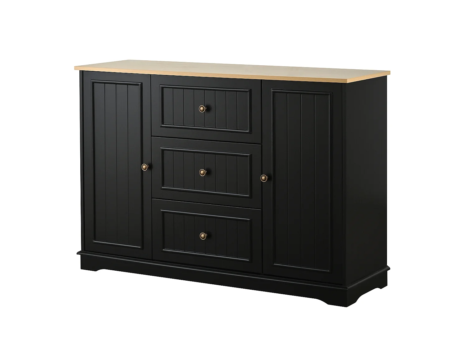 Dressoir met 3 lades en koelkastdeuren, zwart