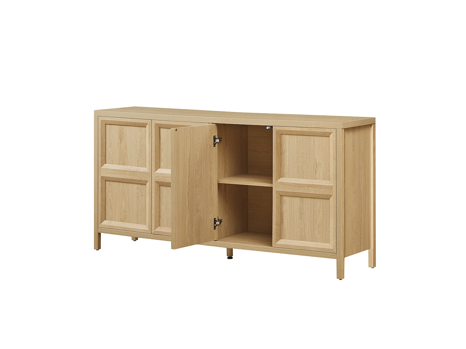 Buffet de rangement 160 cm avec 4 portes et étagères - Naturel clair