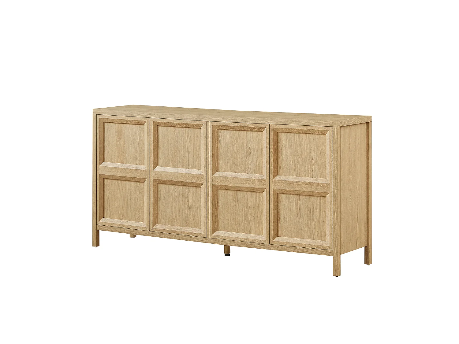 Buffet de rangement 160 cm avec 4 portes et étagères - Naturel clair