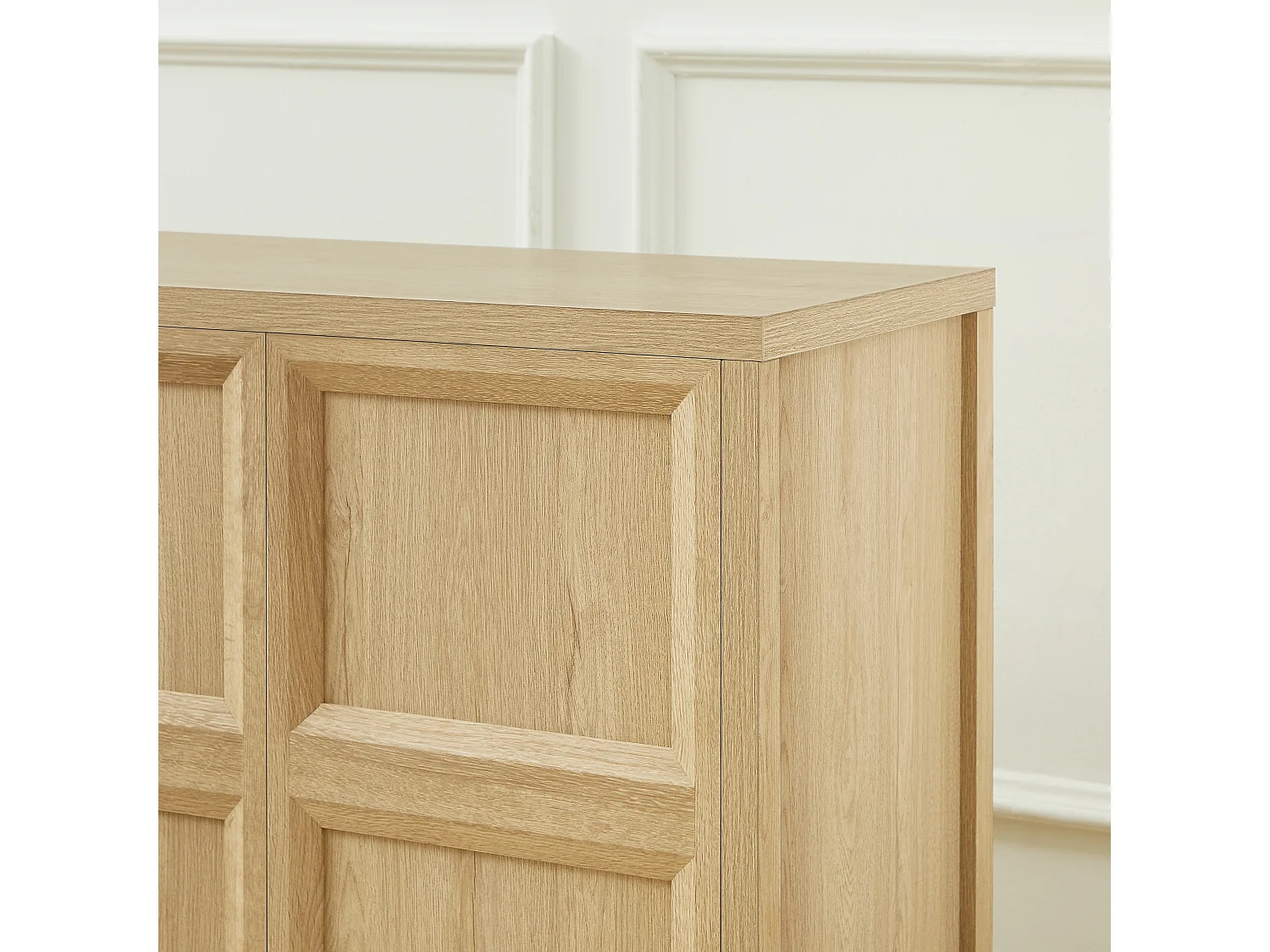 Buffet de rangement 160 cm avec 4 portes et étagères - Naturel clair