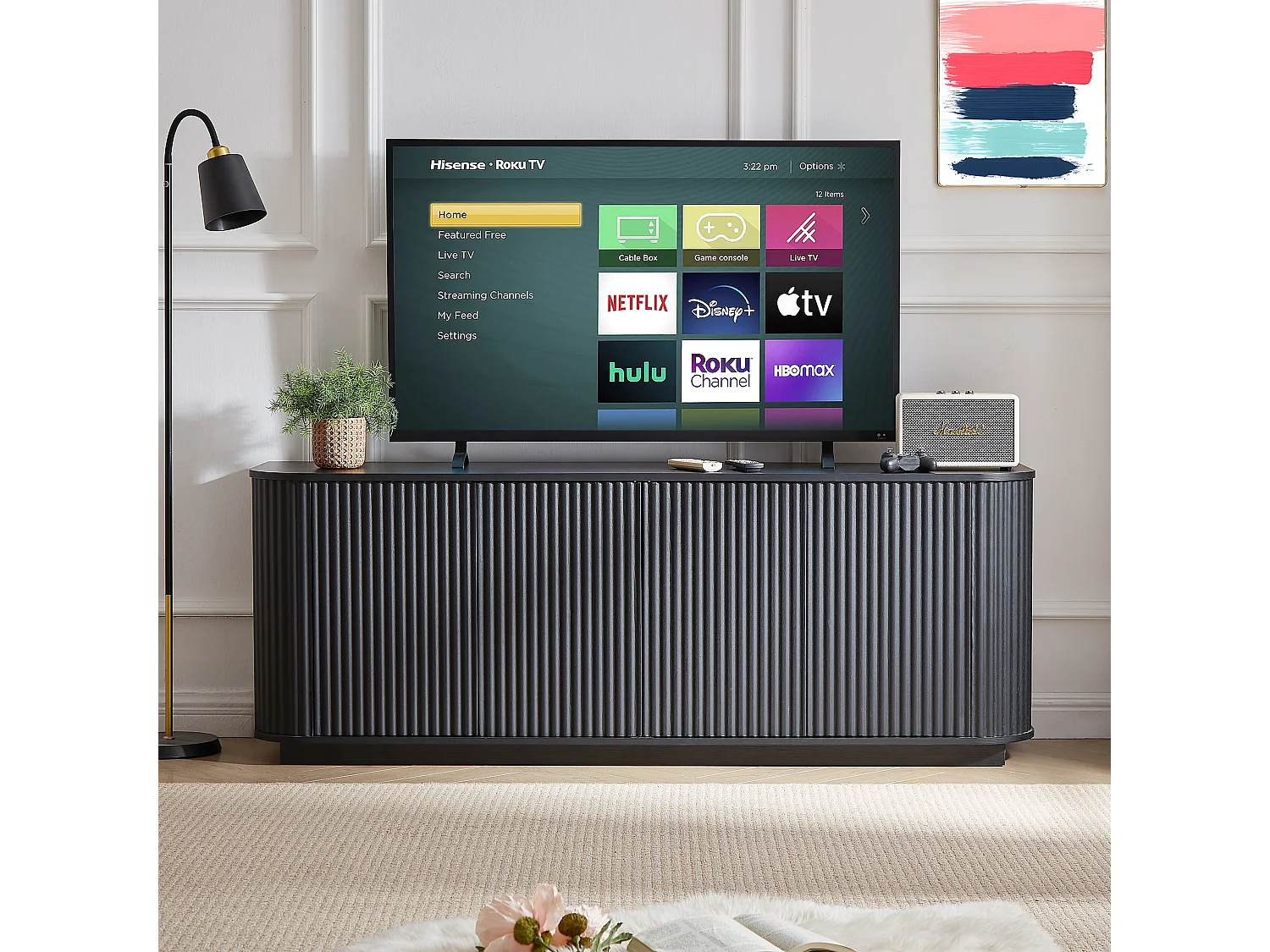 Buffet à motif ondulé avec 4 portes pour cuisine, chambre et entrée - Noir