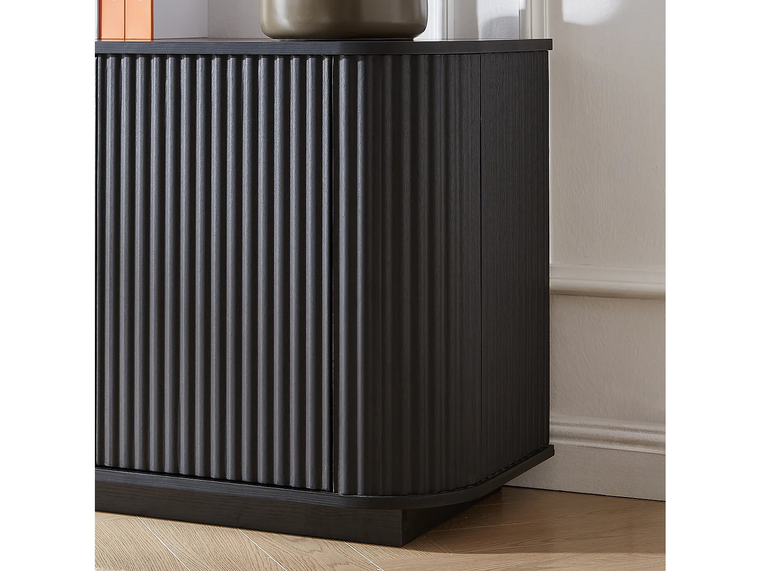 Buffet à motif ondulé avec 4 portes pour cuisine, chambre et entrée - Noir