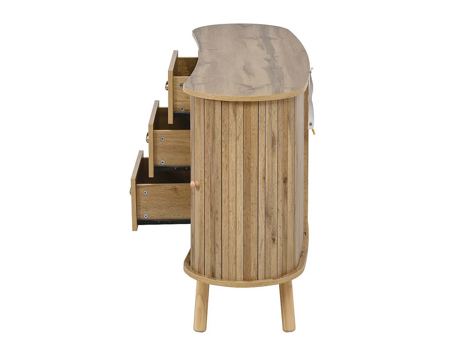 Buffet avec motif rainuré, 2 portes coulissantes et 3 tiroirs - Naturel clair 150x36.5x75 cm