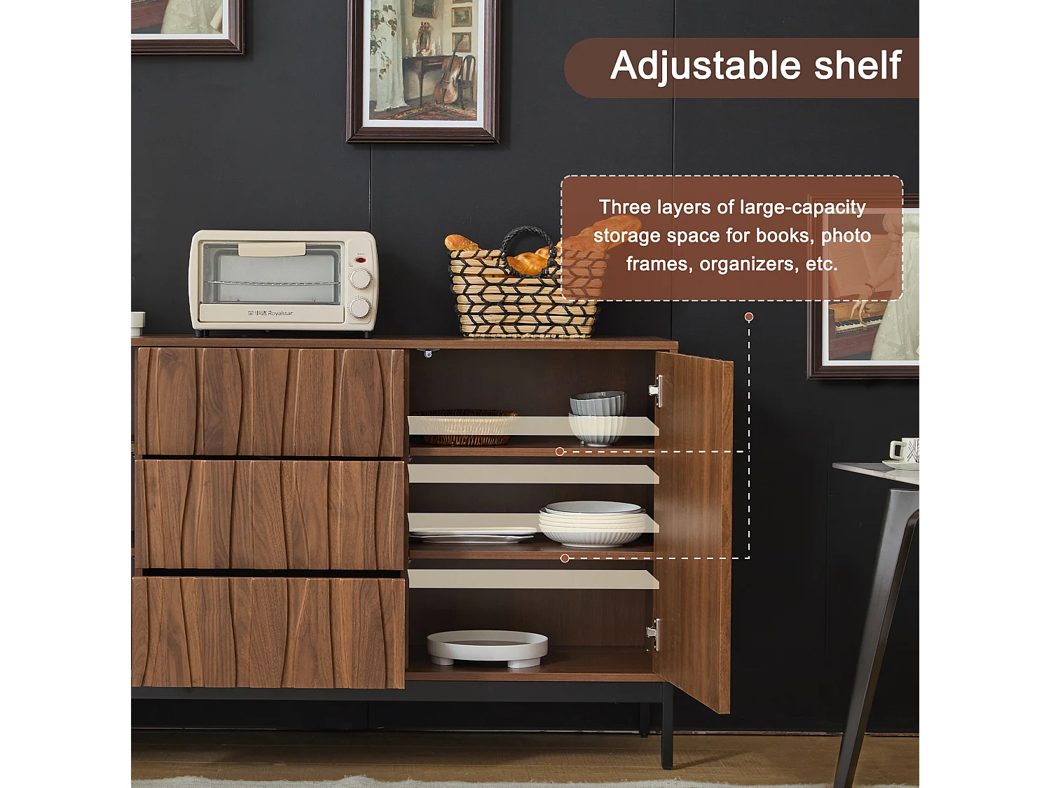 Modern sideboard 150x40x80cm - with 2 doors and 3 drawers - Brown