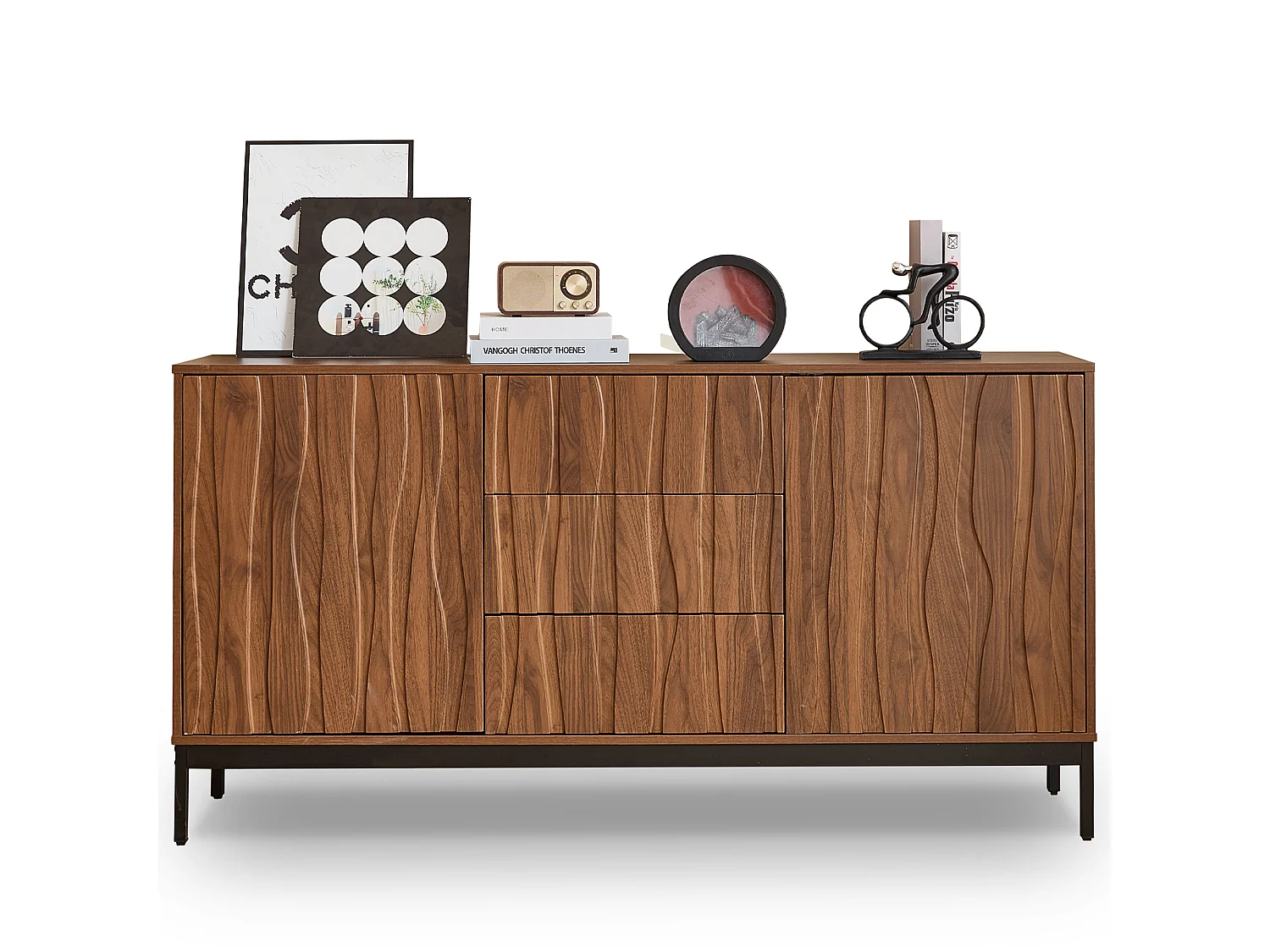 Modern sideboard 150x40x80cm - with 2 doors and 3 drawers - Brown