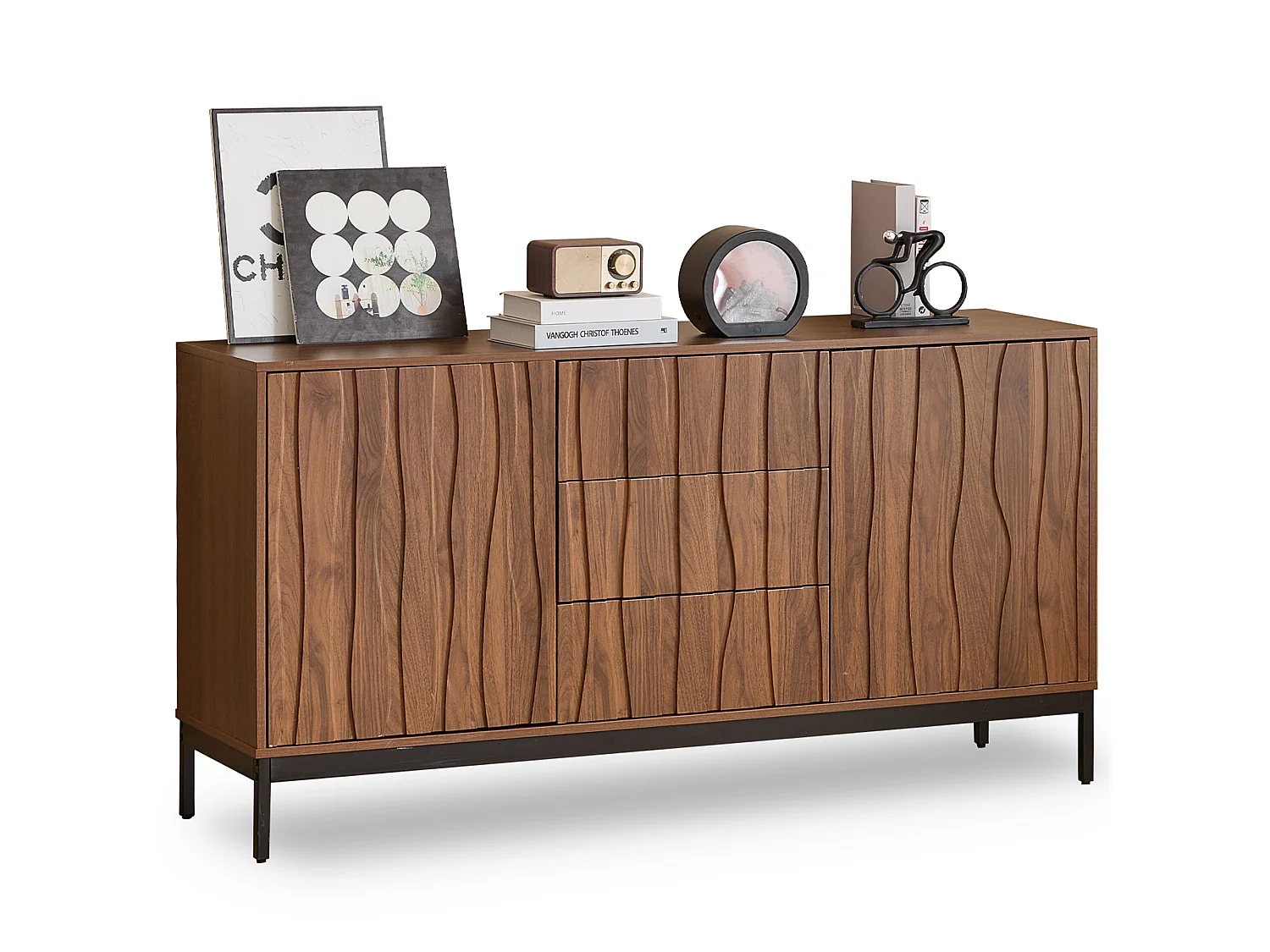 Modern sideboard 150x40x80cm - with 2 doors and 3 drawers - Brown