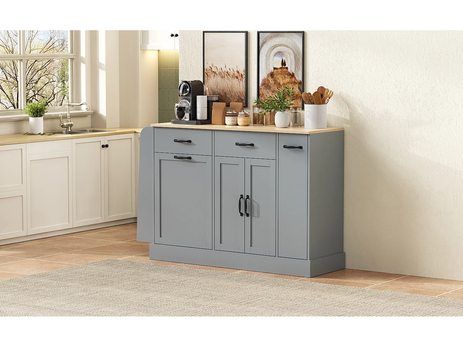 Dressoir met lades, deuren en kruidenrek - Grijs MDF-hout