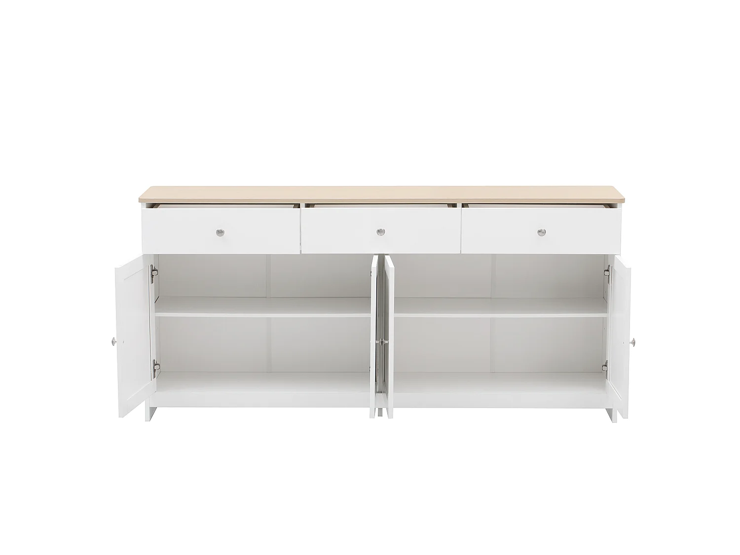 Buffet en bois avec 4 portes et 3 tiroirs - Couleur bois et blanc 160x37x75 cm