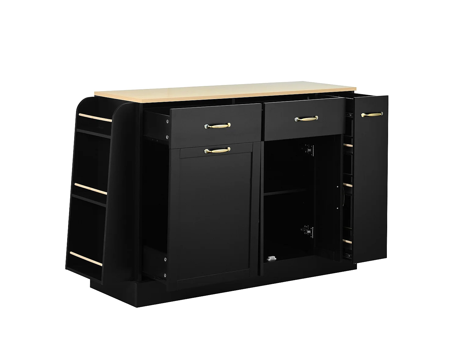 Dressoir met lades, deuren en kruidenrek - Zwart MDF-hout