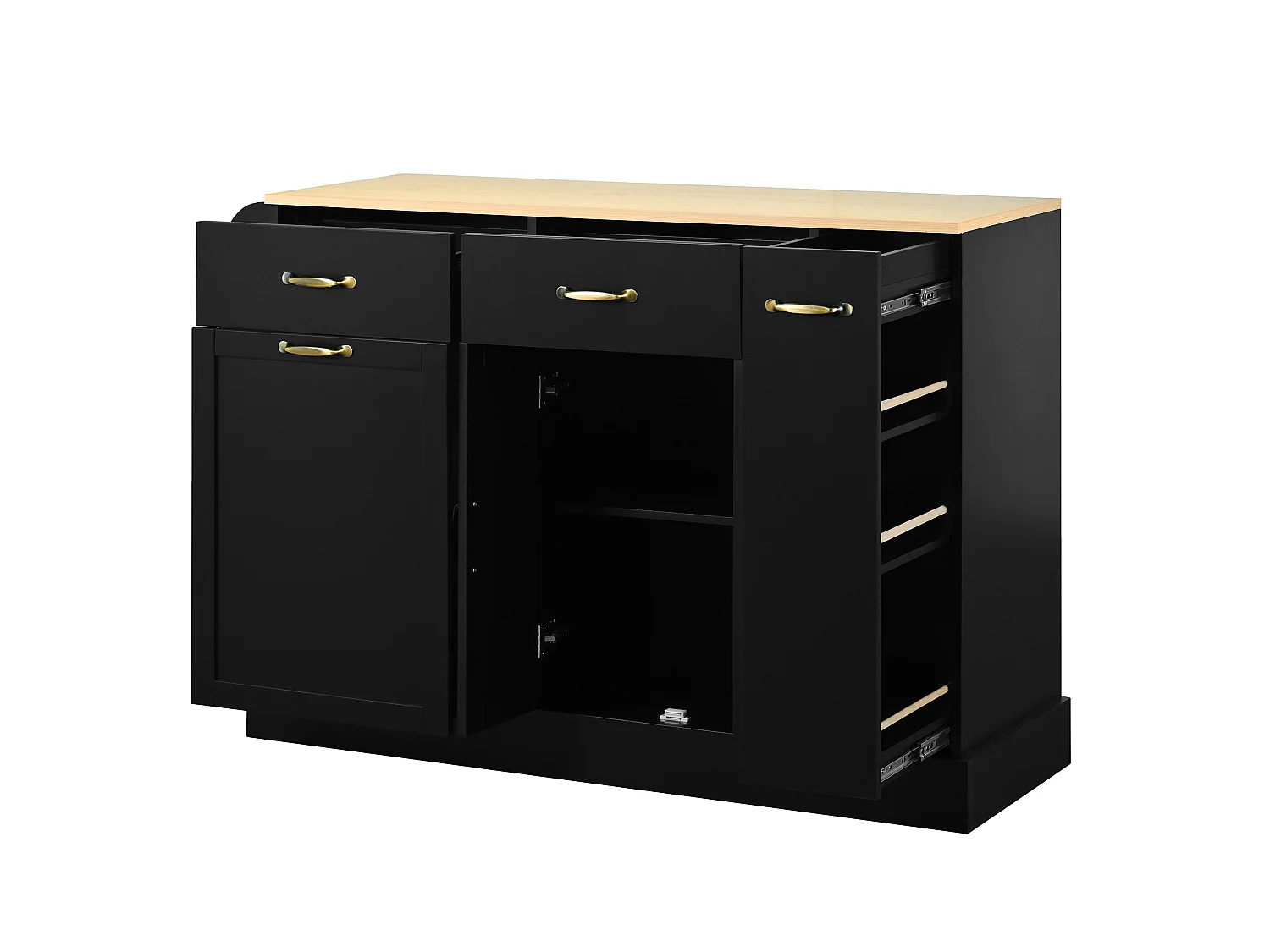 Dressoir met lades, deuren en kruidenrek - Zwart MDF-hout