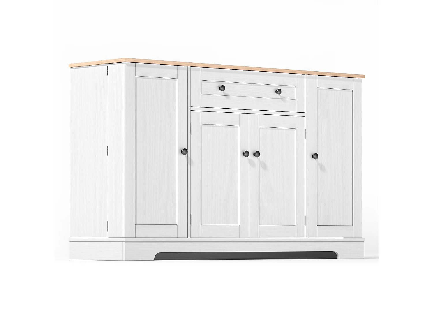 Modern sideboard 138x40x85cm - with 2 doors and 1 drawer - 2 doors with shelves - White + Natural
