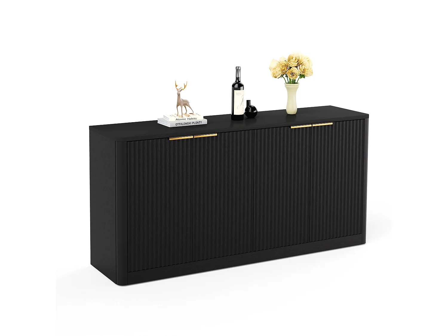 Buffet avec 4 portes 150x40x70.5 cm pour cuisine, chambre et entrée - Noir
